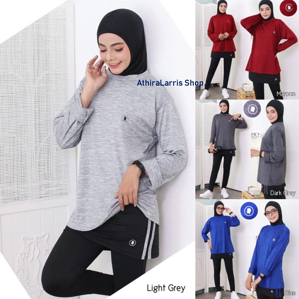 Baju Setelan Olahraga Wanita Sport 3 Pcs Set Sport (Hijab, Atasan, Legging Rok)