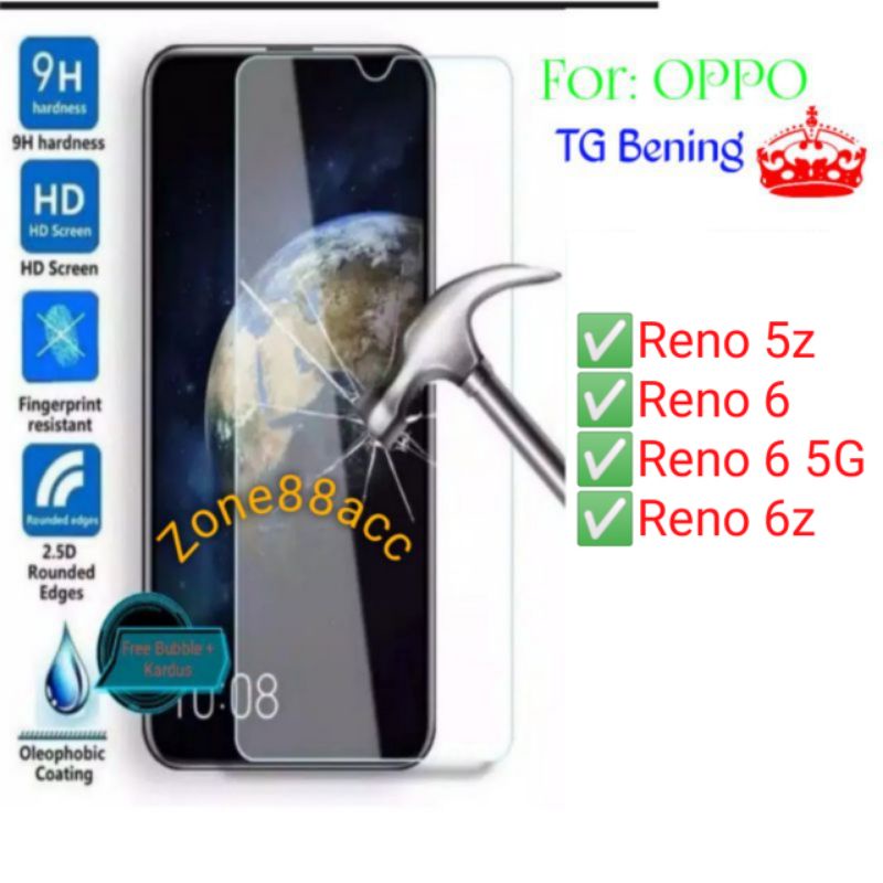 Antigores Bening Oppo Reno 5Z 6 6Z Tempered Glass Screen Guard protector TG pelindung layar