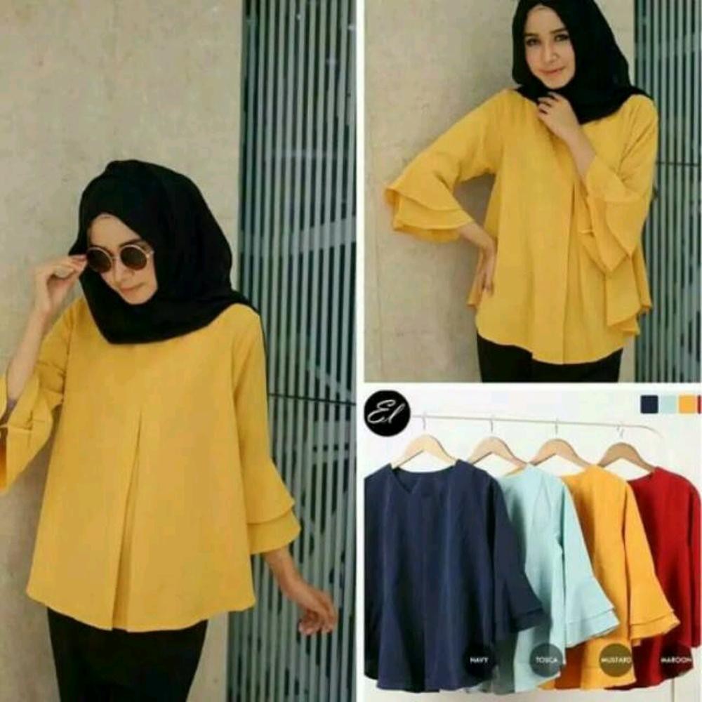 BAJU ATASAN WANITA EL TOP KEMEJA BLOUSE PANJANG LENGAN MUSLIMAH  BUKAN CRESSIDA H M DNC ZOYA SUNDAY