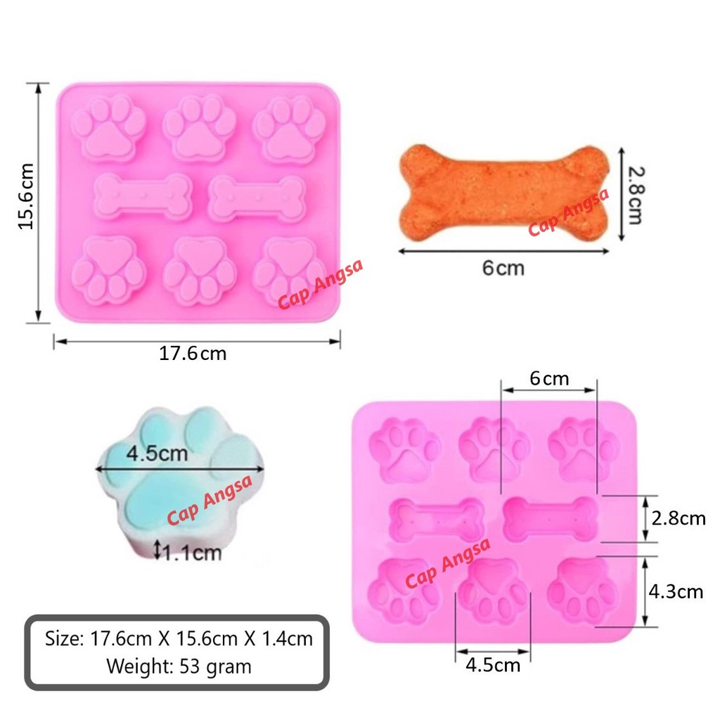 CETAKAN SILICONE PET PAW BONE 8 CAVITY CETAKAN SILIKON TULANG TELAPAK HEWAN AGAR PUDING FONDANT CHOCOLATE MOLD 3D KUE