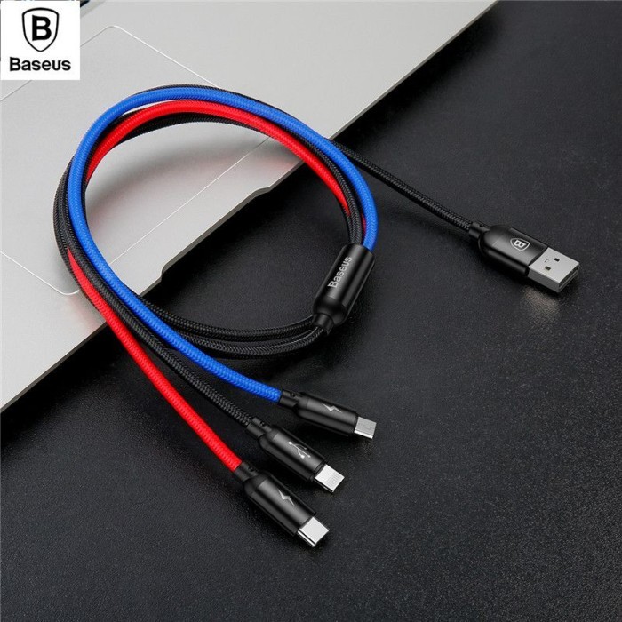 BASEUS 3IN1 KABEL USB CHARGER HP CABLE OPPO HUAWEI ASUS NOKIA HONOR GRAB GOSEND GOJEK MEDAN