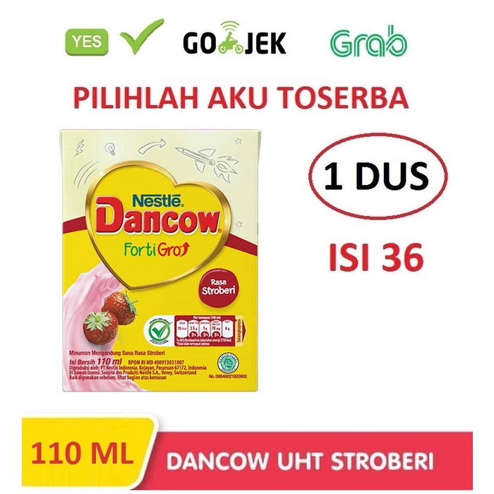 Susu DANCOW UHT STROBERI FortiGro - 110 ml (1 DUS isi 36 kotak)