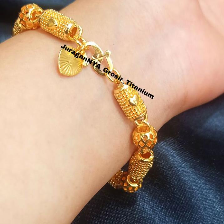 Langsung Beliii.. TITANIUM GELANG BAMBU BOLA LOVE ULIR+CINCIN ANTI KARAT LAPIS EMAS 23K TERKINI