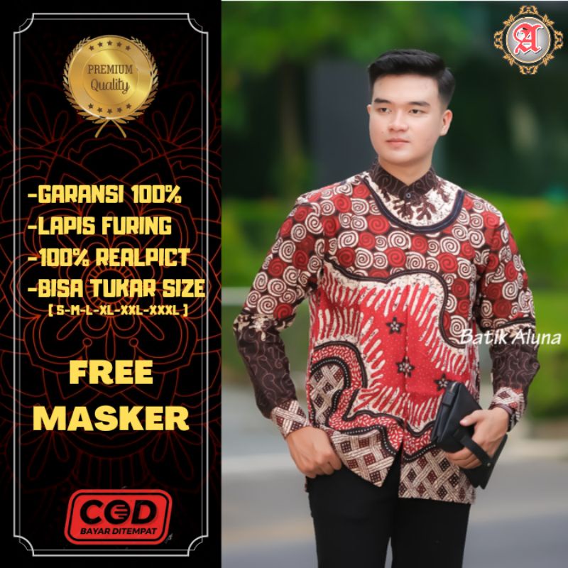 BAJU KOKOH PRIA DEWASA MOTIF BATIK ALUNA KURTA PAKISTAN MUSLIM LENGAN PANJANG MBA 005