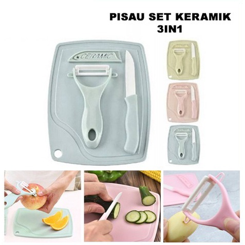 PISAU SET KERAMIK 3IN1 TALENAN PEELER BUAH ceramic fruit Knife Alat Dapur Kupas Sayur