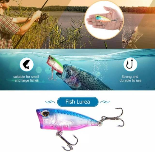 5 buah+box umpan pancing popper lure minnow 4 cm/3.5 gram