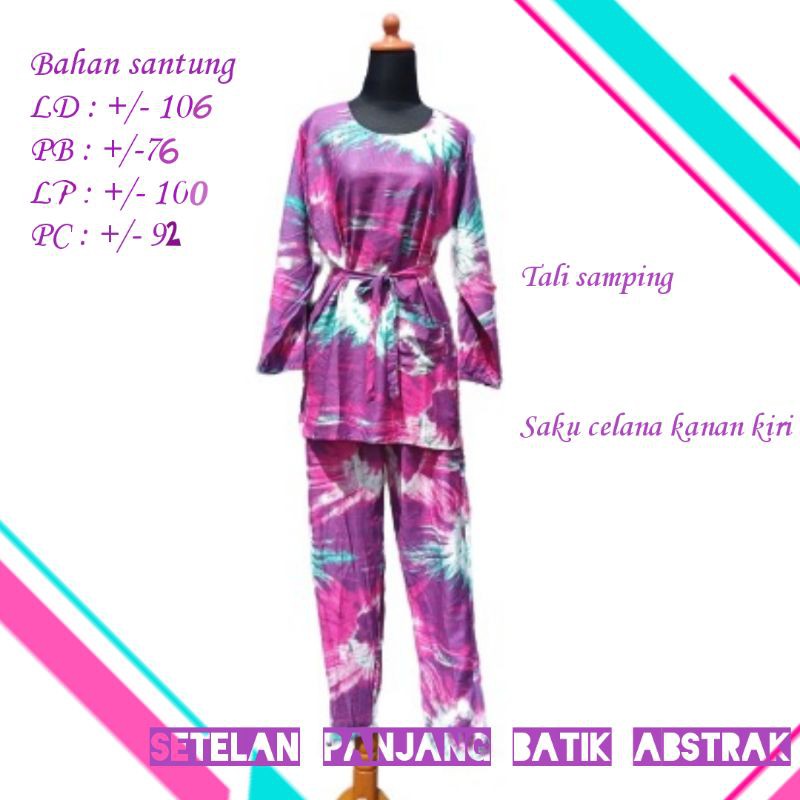 Setelan Daster Baju Tidur Wanita Rayon Motif Batik Abstrak