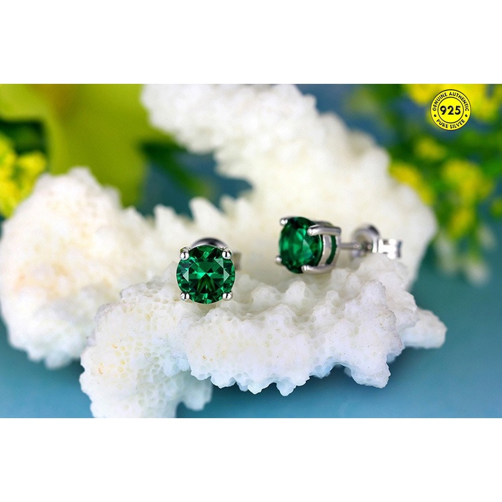 Anting Tusuk Aksen Batu Emeraldkristal Turmalin Imitasi Ala Vintage Untuk Wanita