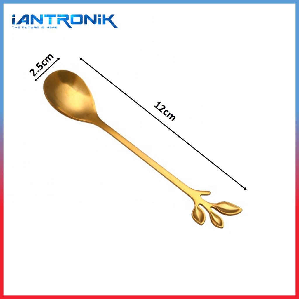 KIYOTE Dessert Spoon - Sendok Garpu Emas Creative Motif Daun Stainless