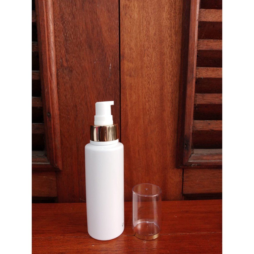 Botol Plastik PET 100ml RF Putih Tutup Pump Treatment Full Cap Neck