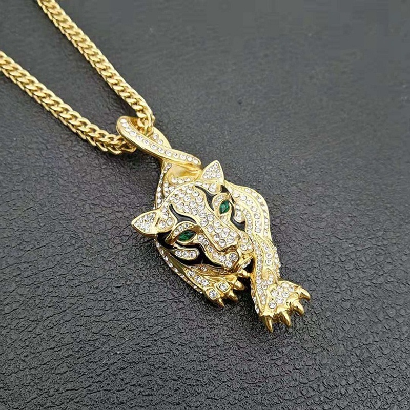 Kalung Dengan Liontin Bentuk Harimau Warna Emas / Silver Untuk Pria