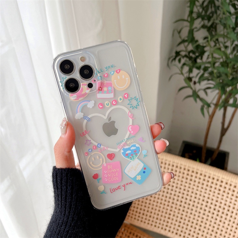 Soft Case Pelindung Transparan Motif Hati Pink Untuk Iphone 7 8 PLUS X XR XS 11 12 13 MINI PRO MAX SE 2020