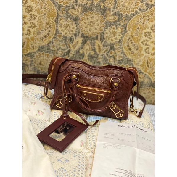 Preloved Authentic Balenciaga nano edge metalic bordeaux