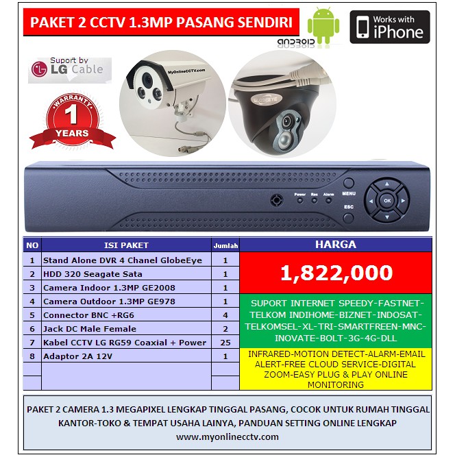 Paket 3 Kamera CCTV Rekam HD 1.3Megapixel Camera Outdoor Indoor Online