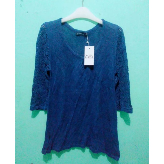 atasan rajut biru zara