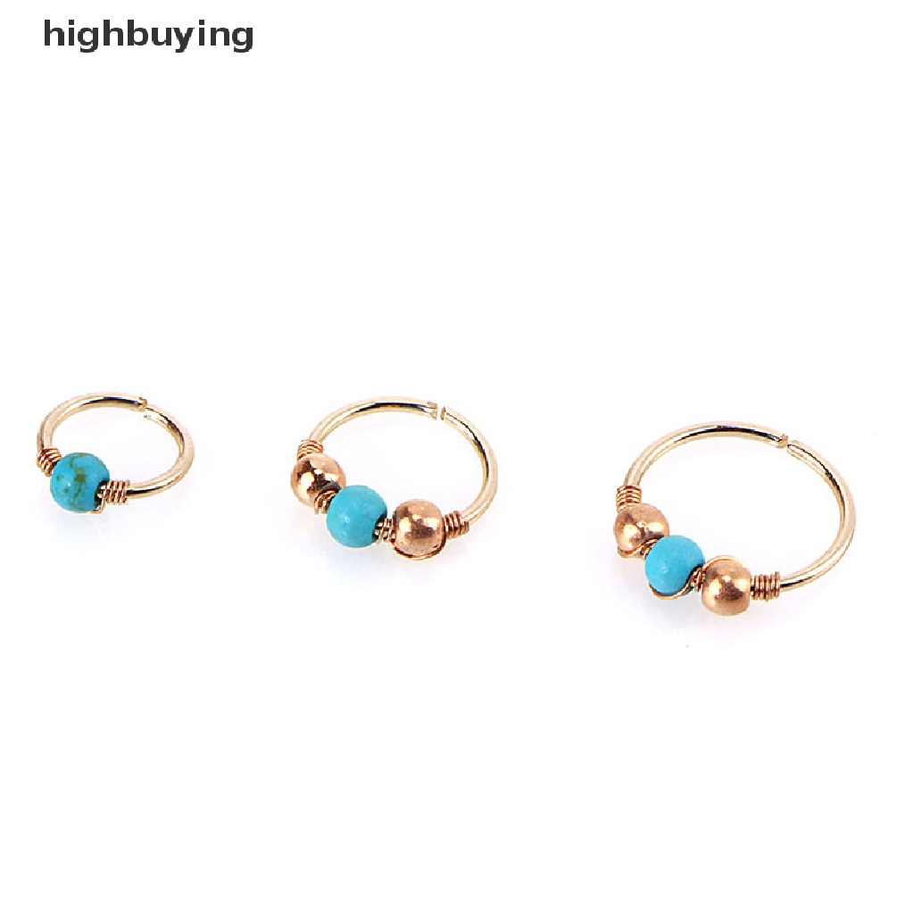 Hbid Anting Hoop Tindik Hidung Bahan Stainless Steel Hias Turquoise Untuk Wanita