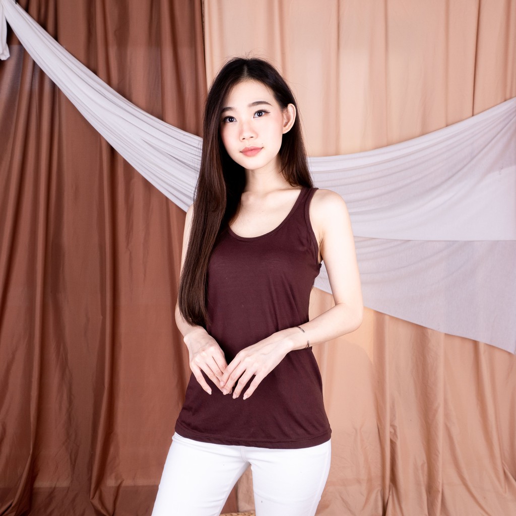 BEE - Tangtop premium Wanita / Tanktop ESSEN / Tank Top Tali BESAR / Singlet Wanita Exxen-COKLAT