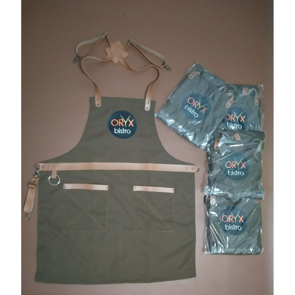 full apron chef koki celemek barista full cotton premum tali kalung varian warna