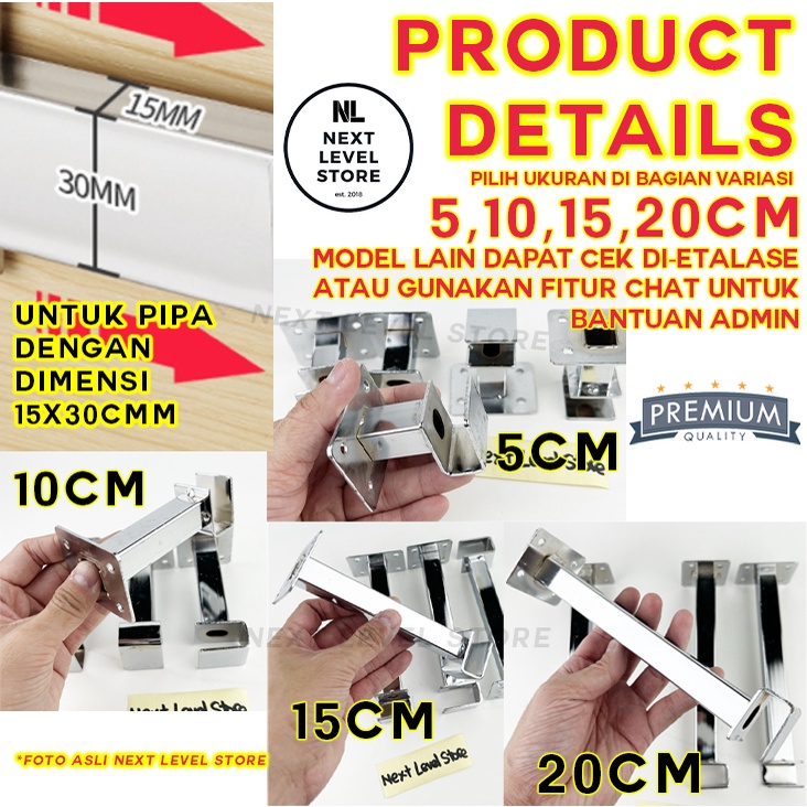 Wall Hanging Rail Support Single Hook Kotak Cantolan Pipa Bracket - Pilih ukuran di VARIASI