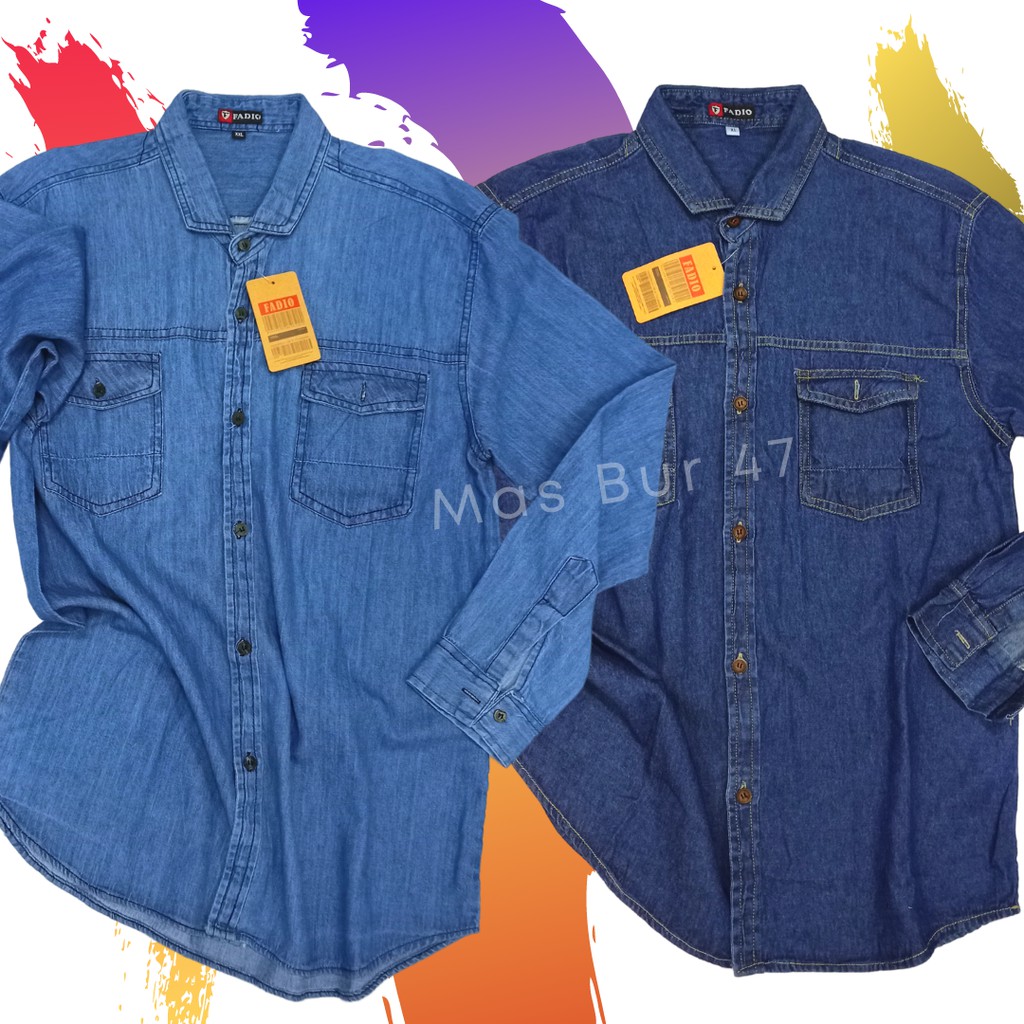 Kemeja Jeans Pria Lengan Panjang Denim Distro Kasual Casual Tomiko Fadio [Biru]