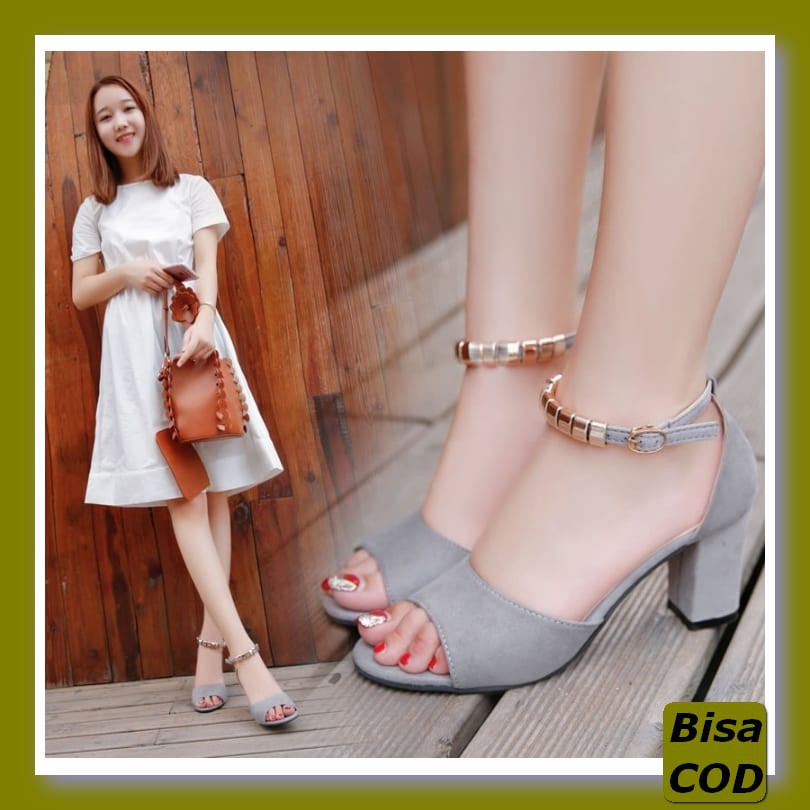 Promo Sepatu Hak Wanita Tahu Chunky Haihils Heels Murah Mika Hils FF111 Hak Tahu Wanita Cherry Dv
