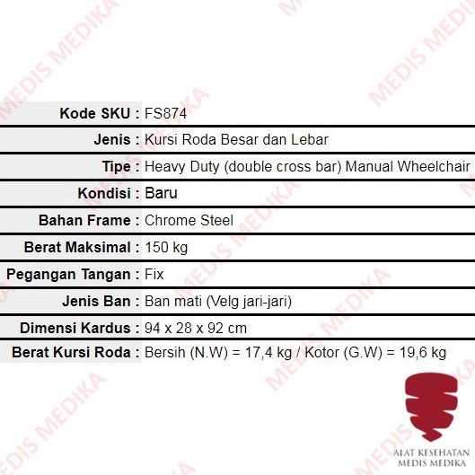 Kursi Roda GEA FS 874-51 Jumbo Besar Orang Gemuk Wheel Chair Alat Bantu Jalan Standart Standard