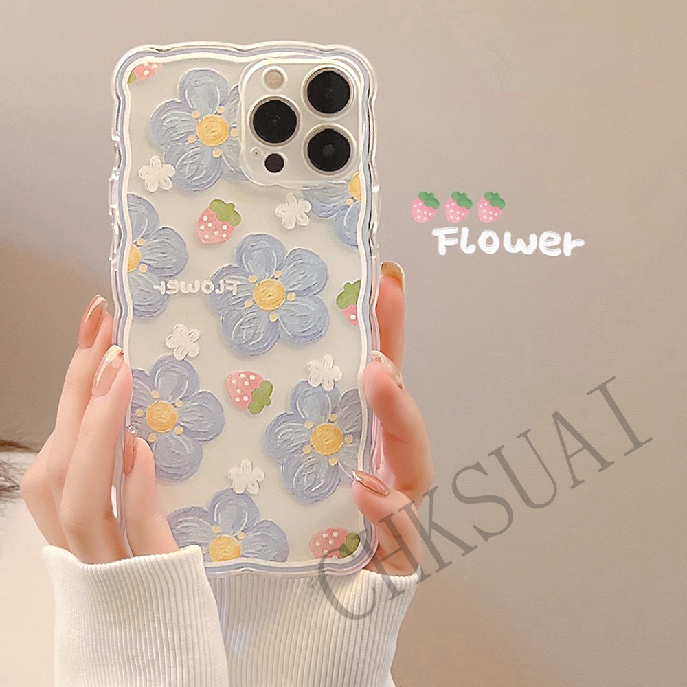 Case Motif Print Bunga Dan Strawberry Untuk iPhone 6 / 6plus / 6s / 6splus / 7 / 7plus / 8 / 8plus / x / xr / xs / 11 / 11promax / 12pro / 13plus