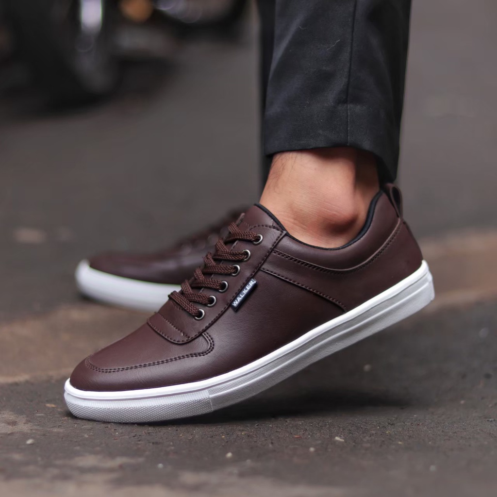 Sepatu Sneakers Pria Casual Kulit PU Asli Original Walker Tiago Formal Sekolah Kuliah Kerja Kantor Pesta Kondangan Gaya Kasual Trendy Kekinian Mura