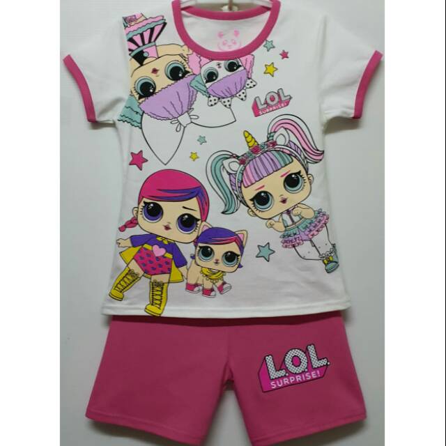 Setelan kaos baju anak perempuan karakter Lol putih 1 10T Setelan kaos baju anak perempuan karakter Lol putih 1 10T