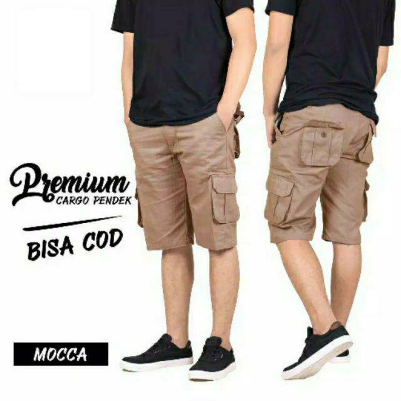 CELANA CARGO PENDEK SIZE 28-33 HITAM MOCA GREY CREAM