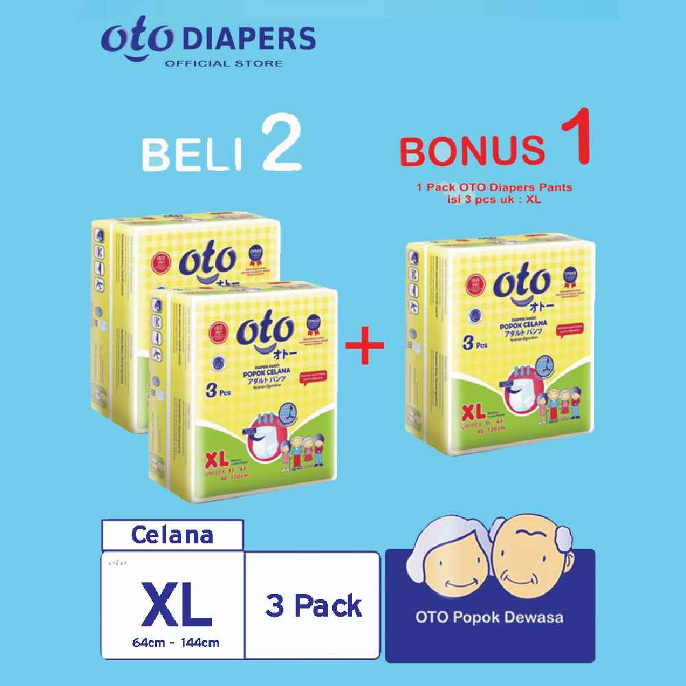 popok dewasa - kesehatan, diapers, perekat  RAK - OTO Diapers Adult Pants Popok Dewasa Celana Ukuran XL isi 3 pcs BUY 2 GET 1