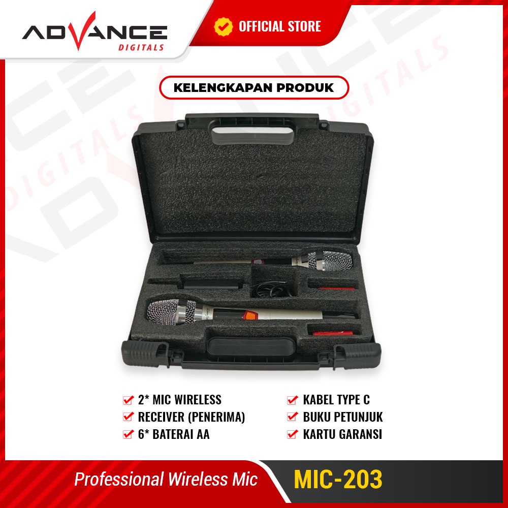 Advance Wireless Microphone MIC 203 Profesional 2 Mic Karoke Mic Speaker