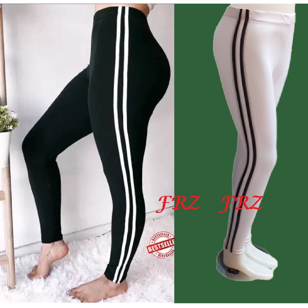 Celana Legging Panjang Wanita Garis Putih Leging Sport Olahraga Senam Lari Lejing Cewek Jumbo dan