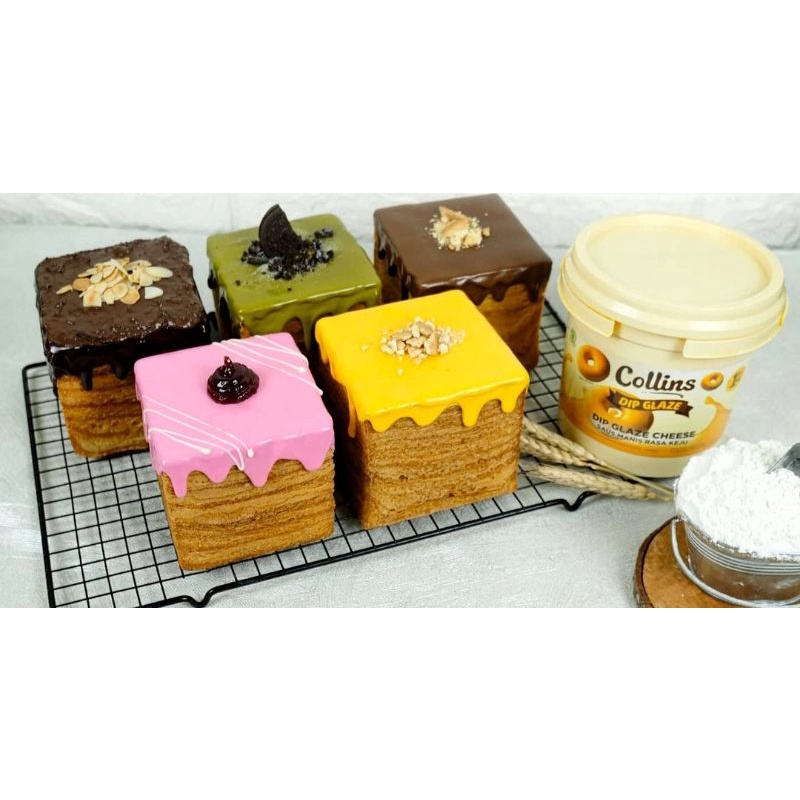 Collins Dip Glaze 1 kg Collins Choco Crunchy, Coklat Taro Green Tea Milk Strawberry Toping Donat Celup