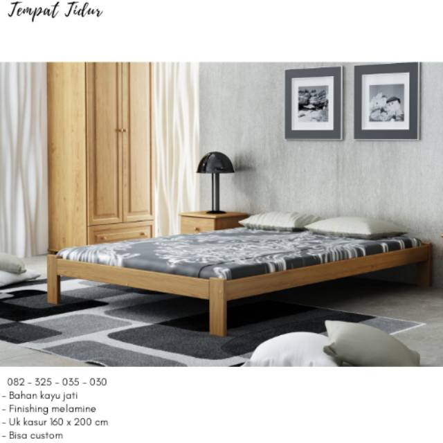 Tempat Tidur Simpel Murah Kayu Jati, Kasur Anak Remaja Model Korea, Dipan Single Minimalis Moderen