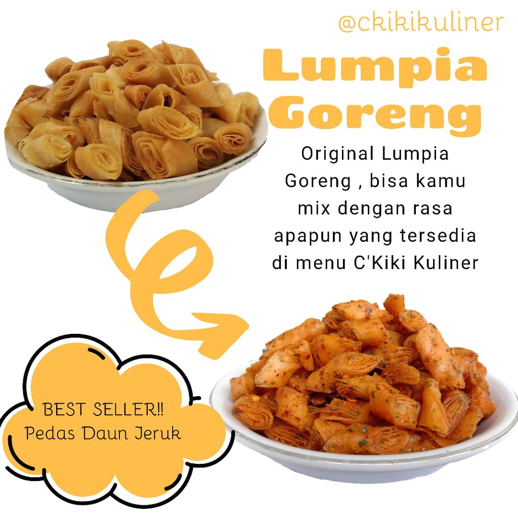 

Cemilan khas bandung Lumpia goreng Pedas Daun Jeruk kemasan 250 grm original ckikikuliner