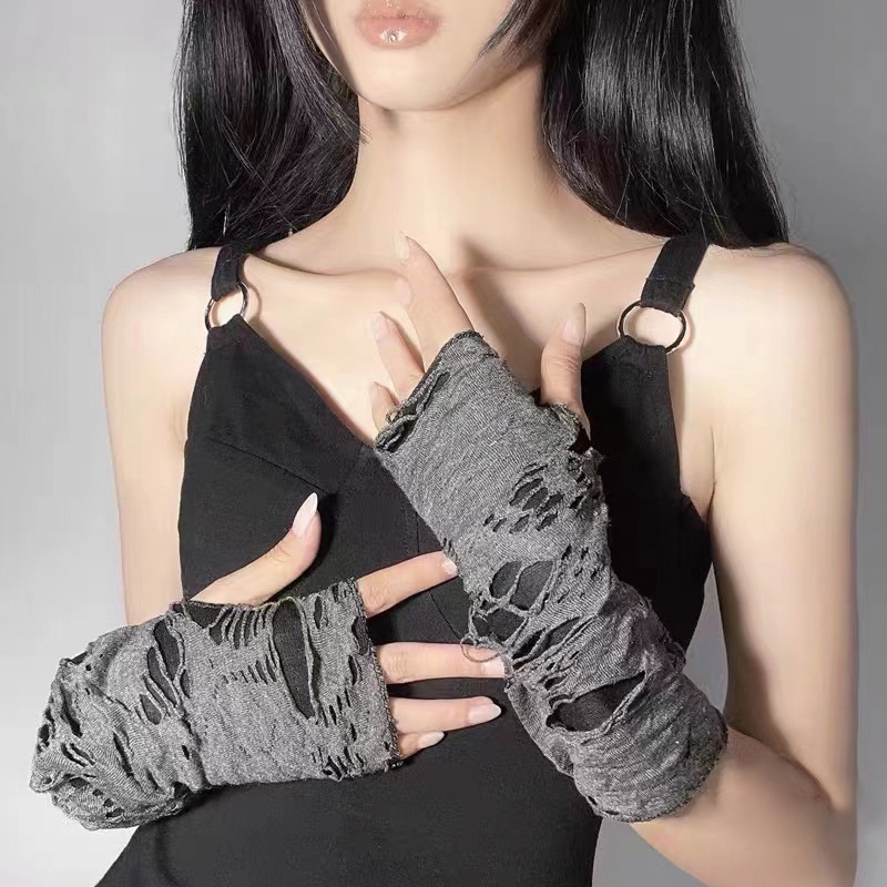 Women Ripped Gothic Fingerless Gloves 8542