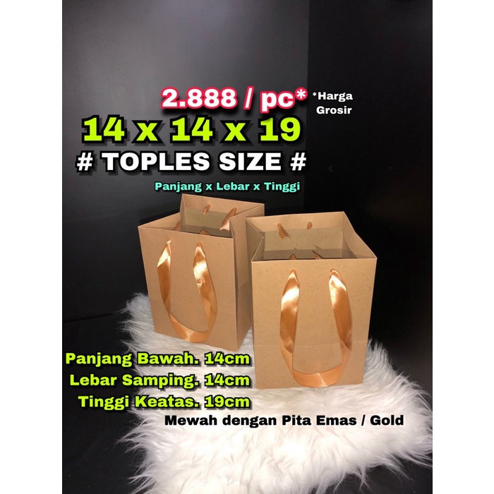 

TERLARIS paper bag / tas kertas / paperbag / bento toples roti kue 15x15x20 - Toples/ P.Emas