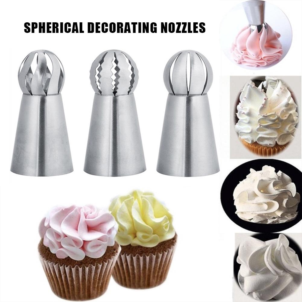 3Pcs/Set Stainless Steel Cupcake Cream Icing Sphere Shape Piping Nozzles / Flower Torch Pastry Nozzles