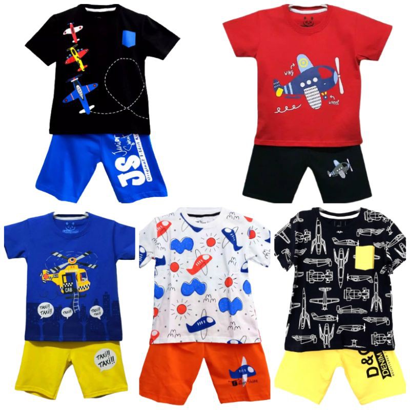 Setelan Kaos Anak Pesawat Helicopter | Baju Anak Laki Laki