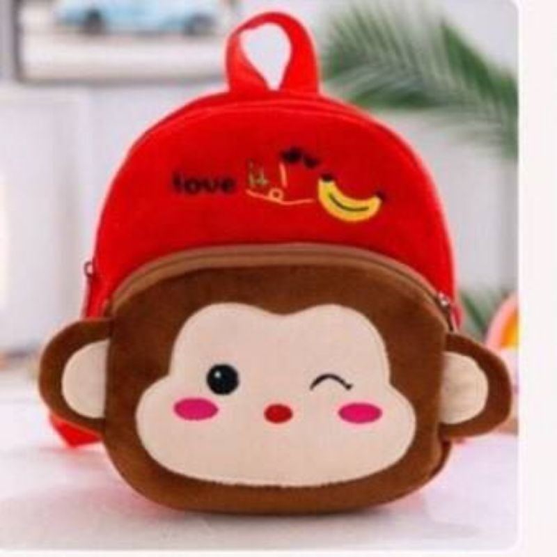 tas anak karakter bahan bludru lembut ukuran 20 x 25 cm