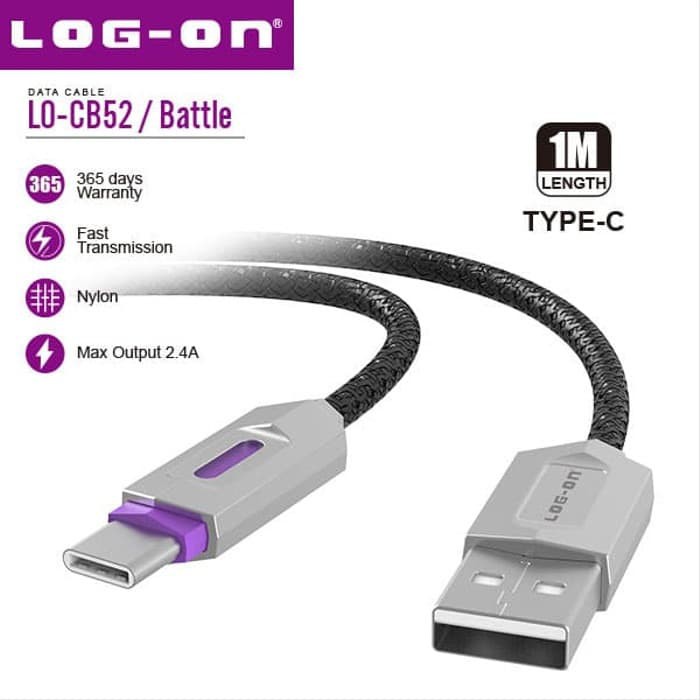 KABEL DATA BATTLE LO-CB52 TYPE TIPE C USB CABLE 2.4A FAST CHARGING LOG ON