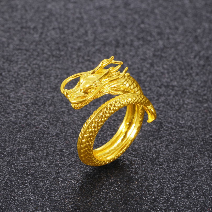 Cincin Naga Berlapis Emas 24K Sederhana Fashion Pria dan Wanita