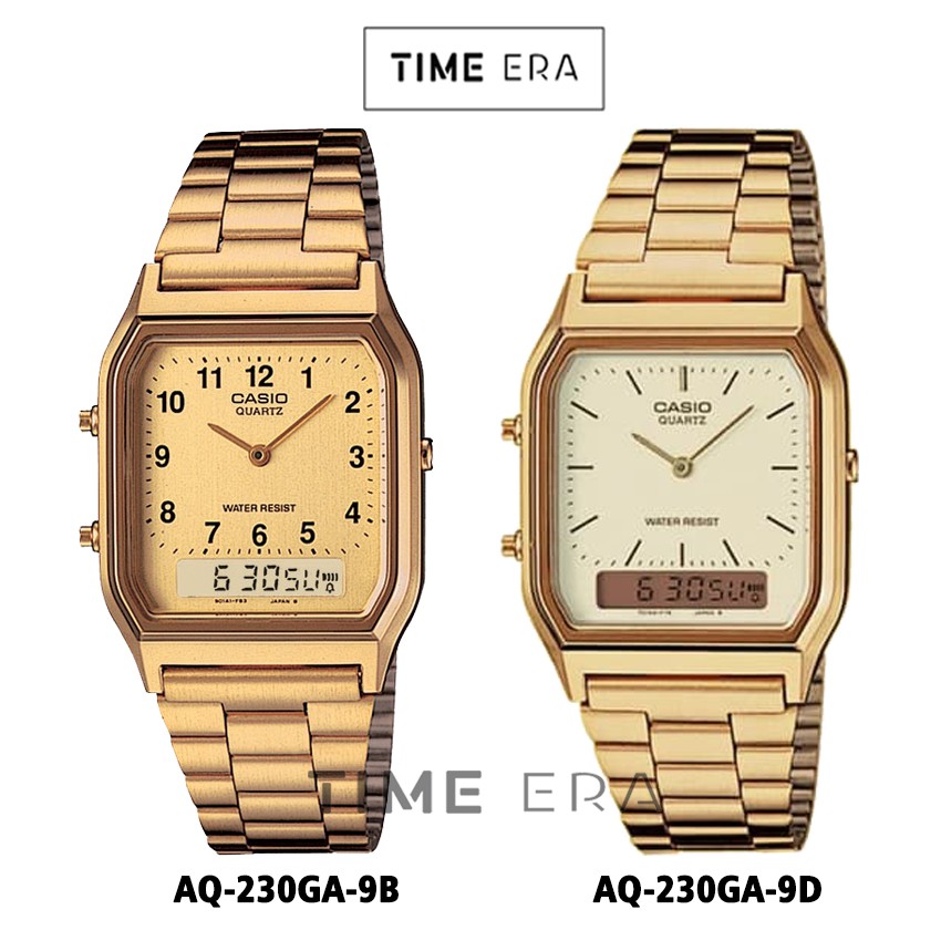 Casio Original AQ-230GA-9B / AQ230GA-9D Jam Tangan Unisex - Digital - Stainless - Gold