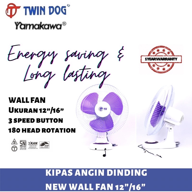 Kipas Angin Dinding Wall Fan 16 inch Yamakawa Twin Dog TD
