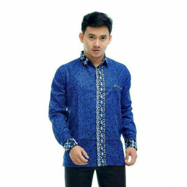 Batik Couple keluarga Maura Couple Sania Ruffle Ori Ndoro Jowi dnt Termurah motif mega mendung biru-kemeja Ayah