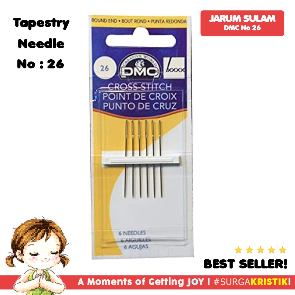 Jarum Sulam Tapestry Kristik Cross Stitch Strimin DMC Nomor 26 Ujung Tumpul Round End