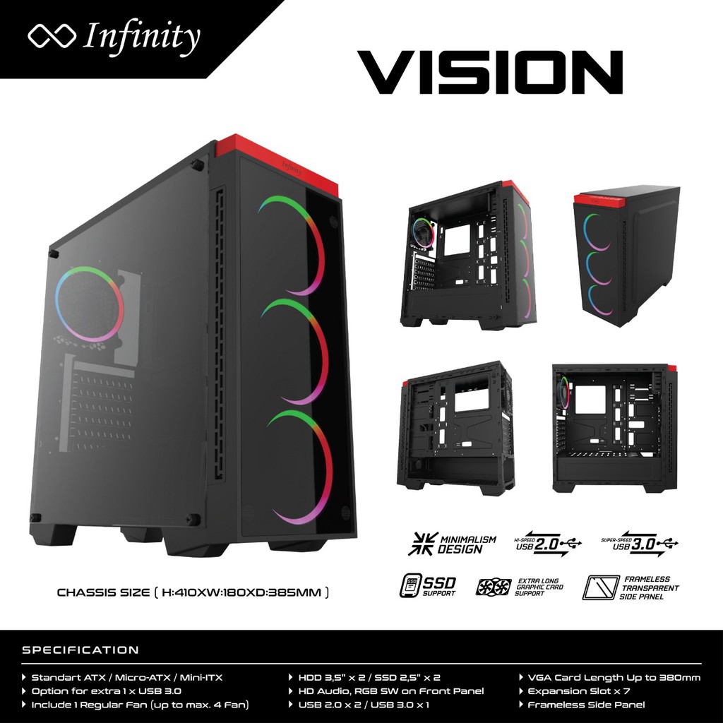 Casing Gaming Komputer PC CPU INFINITY VISION (NON PSU)