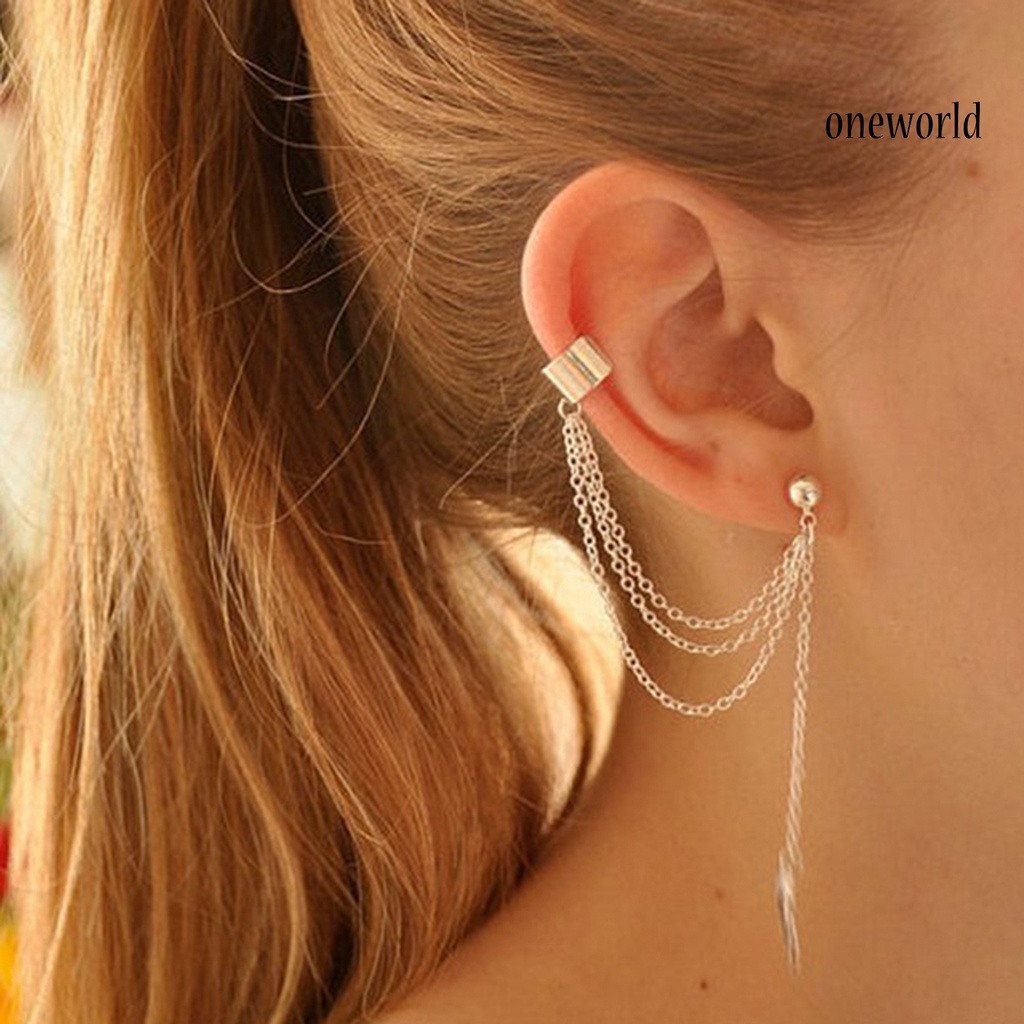 OW@ Earrings Fashion Metal Chain Leaf Shape Female Dangle Earrings