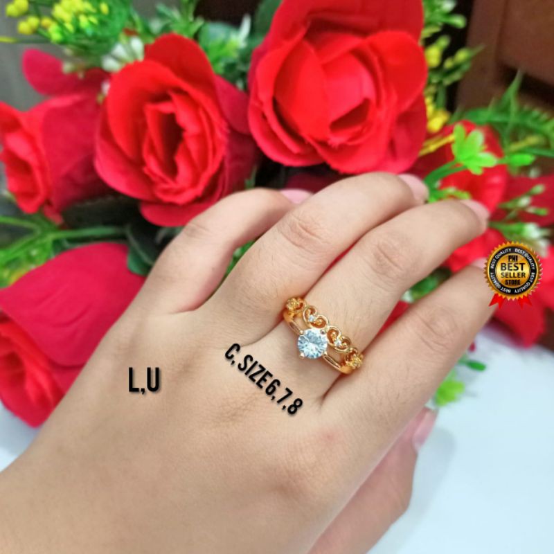 Cincin xuping Wanita mata satu full permata Cantik